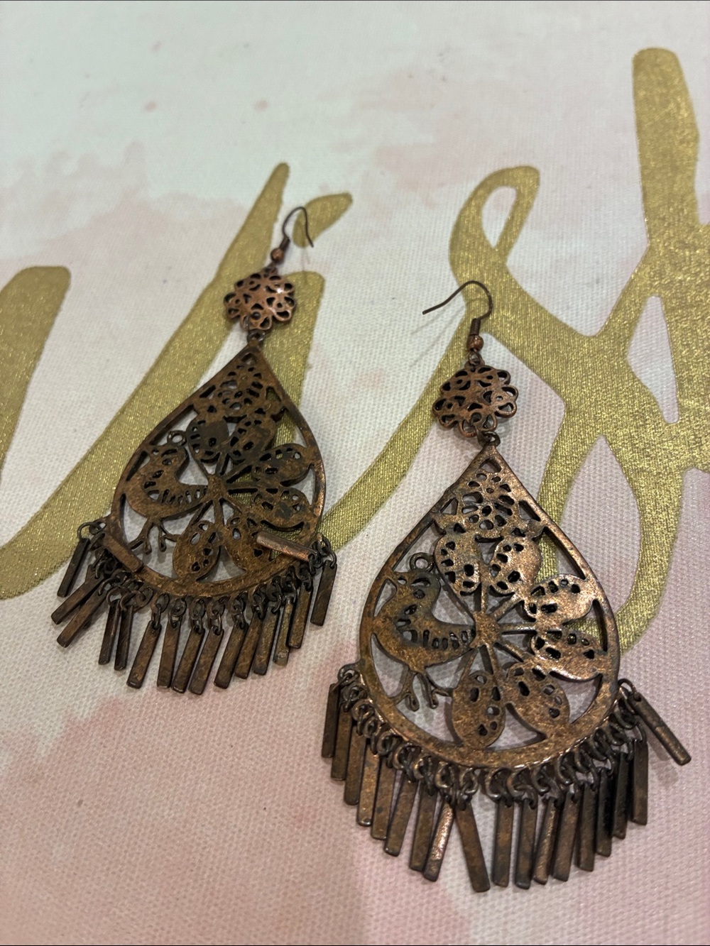 Women’s Bohemian Copper Teardrop Filigree Earrings